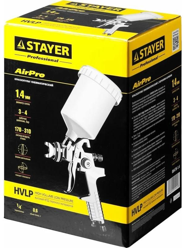 Краскопульт пневматический 1,4 мм с верхним бачком AirPro G, HVLP Stayer Prof 06476-1.4 - фото